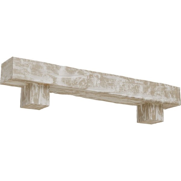 Ekena Millwork Kit w/ Alamo Corbels, White Washed, 6"H  x 6"D x 72"W Riverwood Faux Wood Fireplace ManteL MANURW06X06X72AOWH